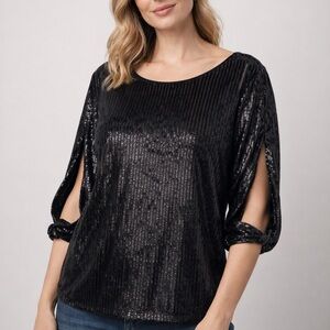 Gibson Latimer Black Sequin Blouse
